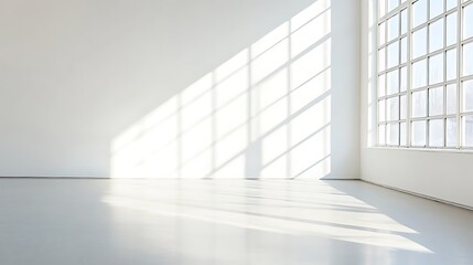 Fototapeta premium Sunlight streams into a minimalist white room