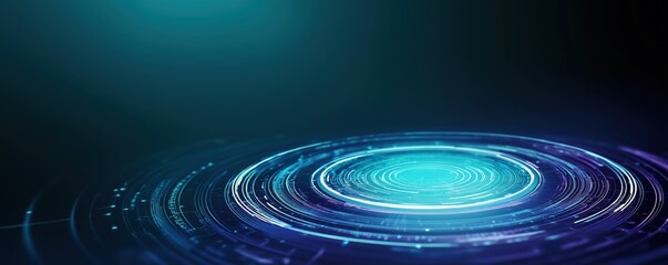 Obraz premium A vibrant digital design featuring concentric circles and glowing elements against a dark background, evoking a futuristic and cosmic feel.