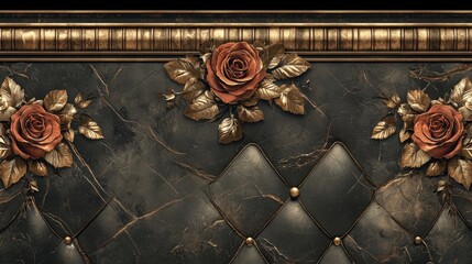 Luxurious Dark Marble and Gold Rose Panel Background Texture