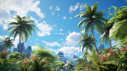 paradise tropical leaves and flowers