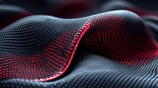 Abstract wavy fabric texture with red highlights