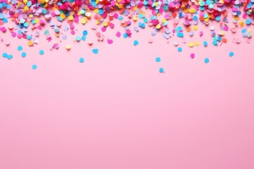 Festive Confetti Cascade on Pastel Pink Background Celebration and Decoration Idea
