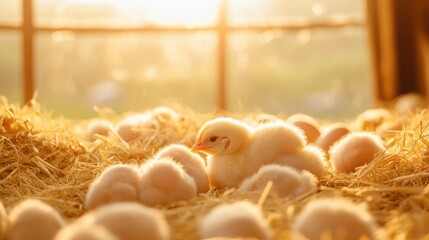 Sustainable BusinessesIn a rustic, sun-drenched barn, nestled amidst a bed of soft straw, a healthy hen diligently lays a cluster of fresh, organic eggs, a testament to sustainable farming practices
