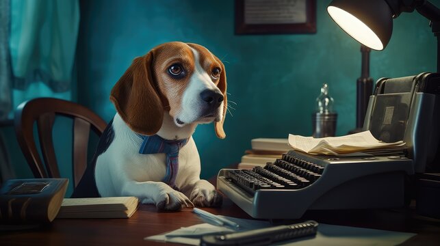 keybord dog at a desk