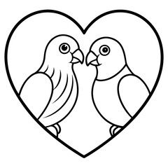 Romantic Lovebirds Line Art Illustration
