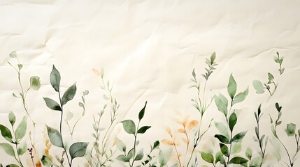 Delicate Watercolor Foliage on Textured Parchment-Style Background