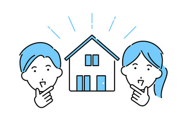 理想のマイホームを見つけて嬉しい若い夫婦のイラスト