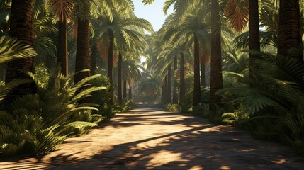 Fototapeta premium pathway queen palm tree