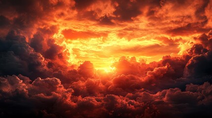 Fiery sunset breaking through dark cloudscape