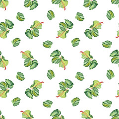 Watercolor rose petals. Seamless pattern of green leaves. The drawing is made in watercolor technique by hand on an isolated background. Illustration for your design