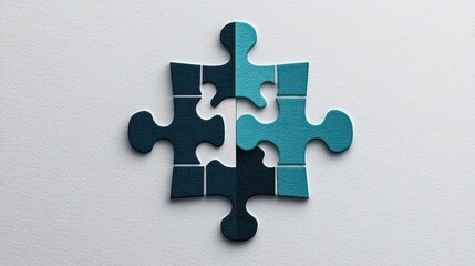 Obraz premium Teal puzzle pieces merging on white background, teamwork concept