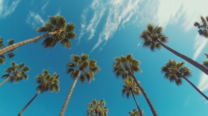 Lush Palm Trees Against a Clear Blue Sky in Bright Sunshine