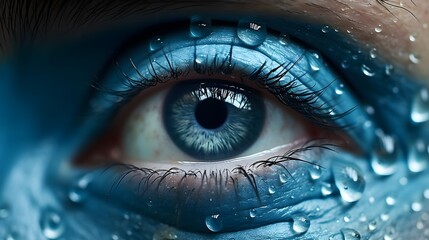 Fototapeta premium Close up macro shot of water droplets glistening and dripping on a person s face after a cleansing morning routine The image showcases the natural beauty and of clean