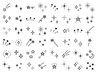 手書きのキラキラ飾りのベクターイラストセット。手描き、星、キラキラ、飾り