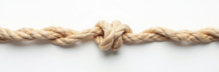 Severed rope, unraveling ends; pure white backdrop, isolated, abstract