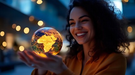 Naklejka premium Global Market Insights Held in Woman's Hands