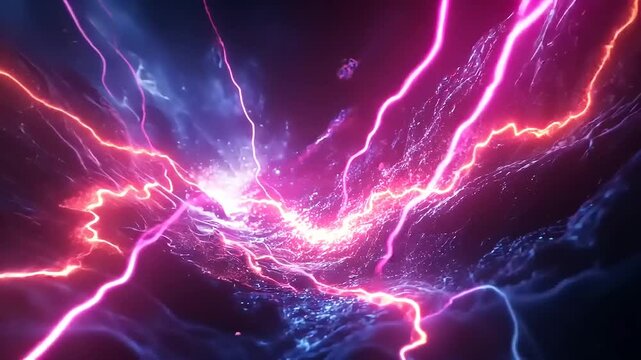A vibrant, abstract depiction of lightning and energy in a cosmic landscape.
