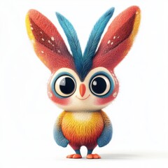 Colorful Cute Cartoon Character with Fluffy Features and Big Eyes