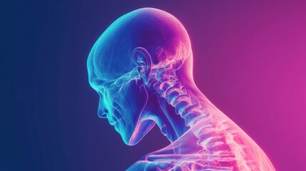 Head, neck, spine, anatomy, 3D, medical, rendering, x-ray, vibrant, gradient, healthcare
