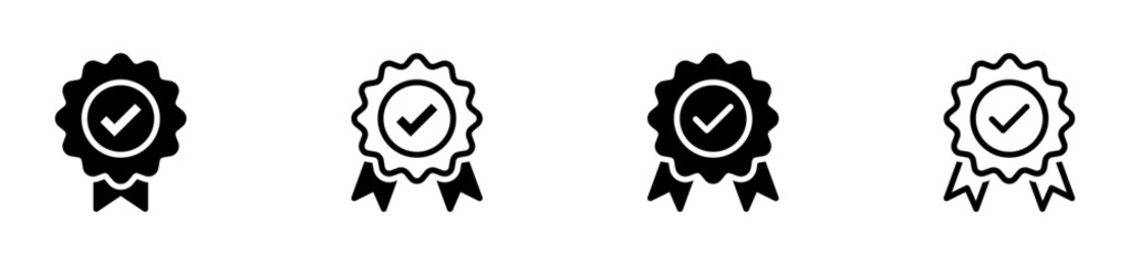 certified medal icon check mark symbol, premium quality icon sign  - Approval badge ribbon icon tick mark symbol