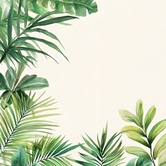 Obraz premium Elegant Watercolor Tropical Leaf Corner Design on Handmade Paper Background