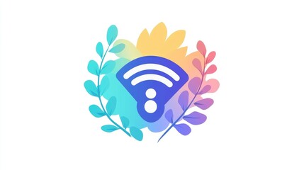 Obraz premium Beautiful Blue WiFi Icon with Floral and Colorful Background