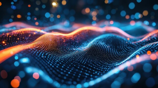 Sustainable Businesses A vibrant, futuristic backdrop pulsates with an array of abstract circles, hinting at a network of digital communication and technological innovation. The design exudes