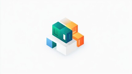 Naklejka premium Colorful 3D cubes, stacked, abstract, white background, tech concept
