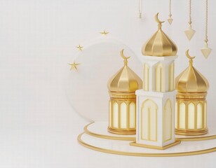 Obraz premium 3D Elegant golden mosque miniatures under a starry sky