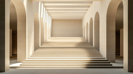 Obraz premium Beige archway hall with grand staircase