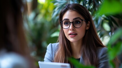 Obraz premium Businesswoman in a Meeting Outdoors
