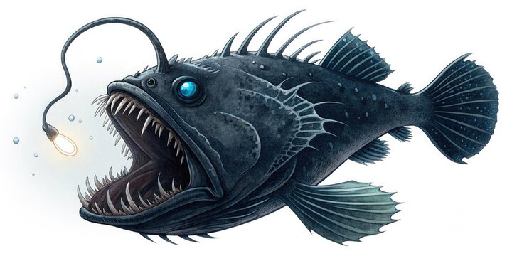 angler fish with white background, devil fish with white background abstract