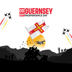 Guernsey Independence Day celebration featuring the Guernsey flag, the Guernsey Army, and a...