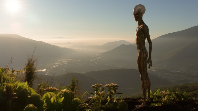 mountaintop alien standing