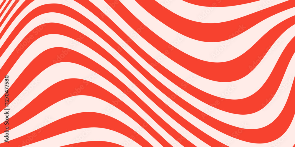 Fototapete Abstract horizontal monochrome background with dynamic waves. Trendy vector illustration in style retro 60s, 70s. Beige and red colors