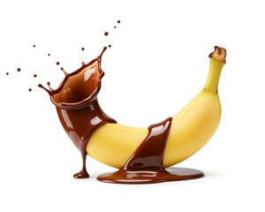 Banana with a dynamic splash of melted chocolate