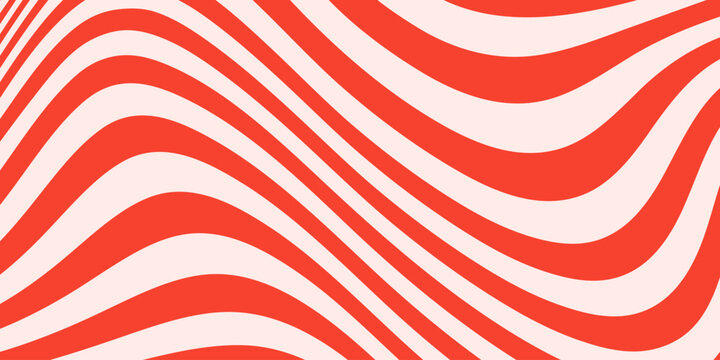 Abstract horizontal monochrome background with dynamic waves. Trendy vector illustration in style retro 60s, 70s. Beige and red colors