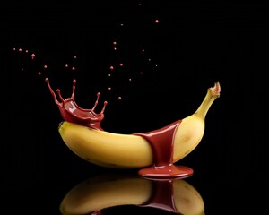 Banana with a dynamic splash of melted chocolate