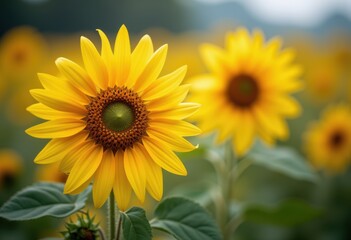 Obraz premium Sunflower natural background. Sunflower blooming. Close-up of sunflower.