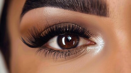 Obraz premium Close Up of Woman's Eye with Long Lashes and Perfectly Defined Brow