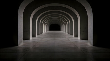 Obraz premium Dark arched corridor, perspective, mystery, architecture, background