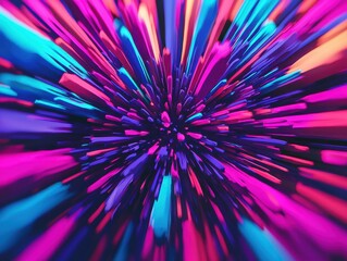 Obraz premium A vibrant explosion of colorful lines radiates outward, creating a dynamic visual effect with bright pinks, purples, and blues.