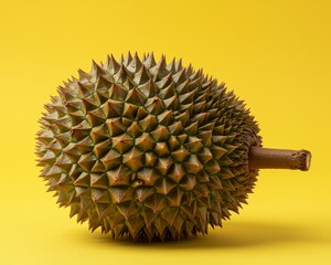 Fresh durian fruit on vibrant yellow background