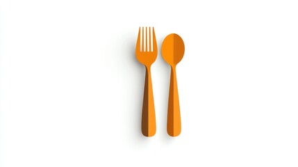 Orange fork and spoon on white background, restaurant menu design