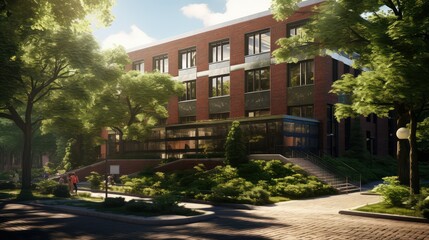 Obraz premium greenery brick office building