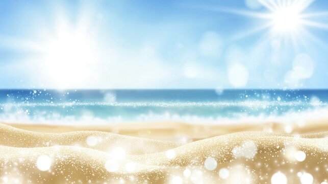 Sunny beach sand waves, ocean background, summer vacation ad