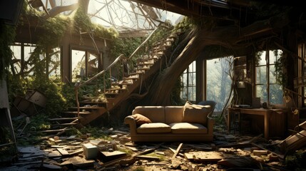 Fototapeta premium crash fallen tree house