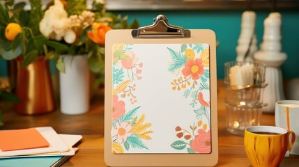 floral clip board on desk