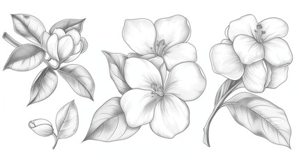 Jasmine flower Hand-drawn floral vector illustrations of spring blossoms and summer garden flowers