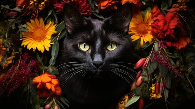 contrast black cat face